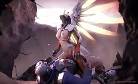 Mercy Soldier Spread Her Wings When Comes To orgasm While Fast cock Riding